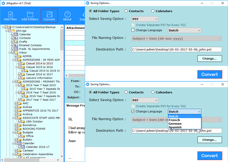 Select move/transfer option