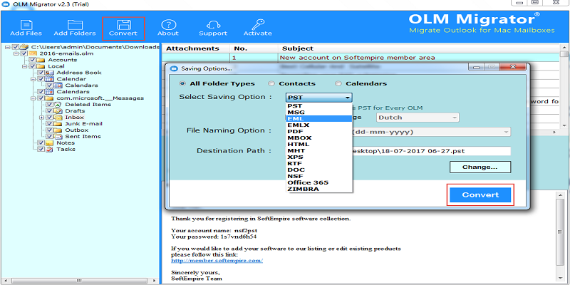 OLM to EML Screenshot