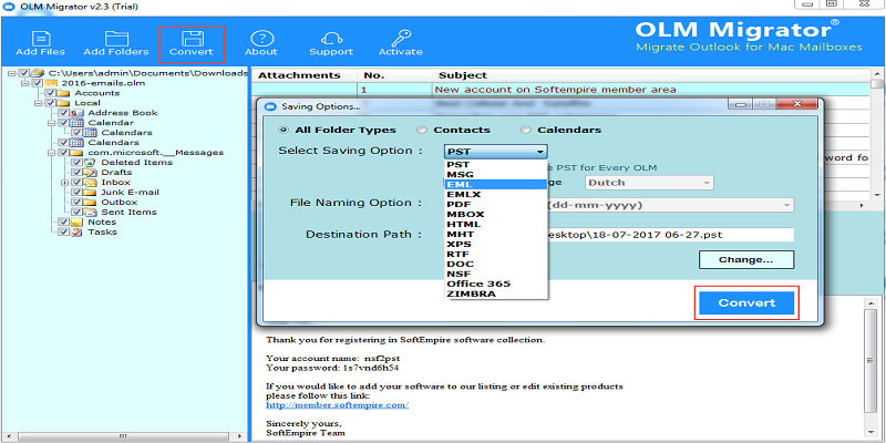 select required file format