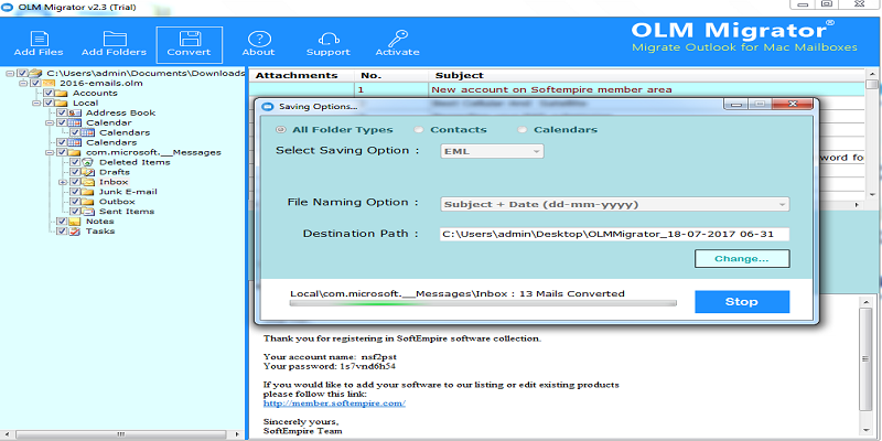 Mac outlook olm to windows live mail conversion procedure is running