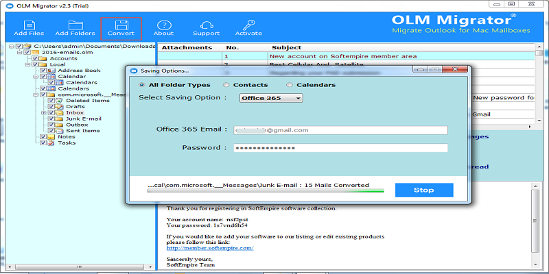 Mac olm to outlook 365 conversion process is running