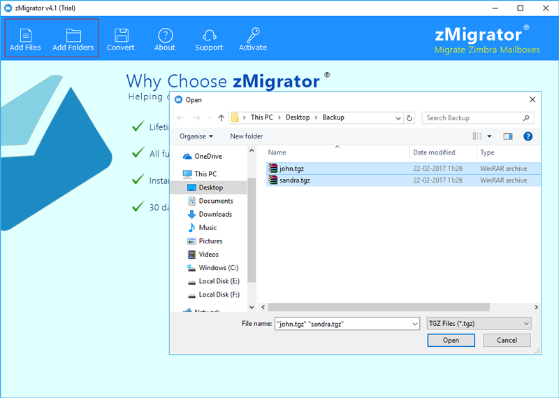 Choose Zimbra Exported TGZ Files