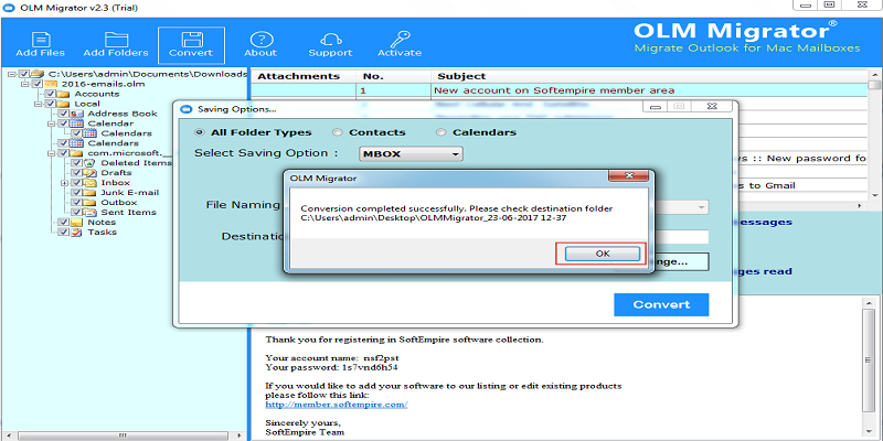 Mac outlook olm to mbox conversion procedure is complete