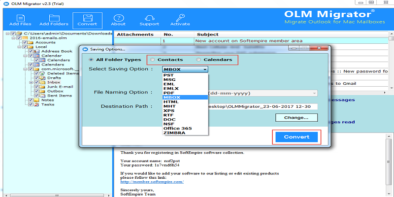 select required file format