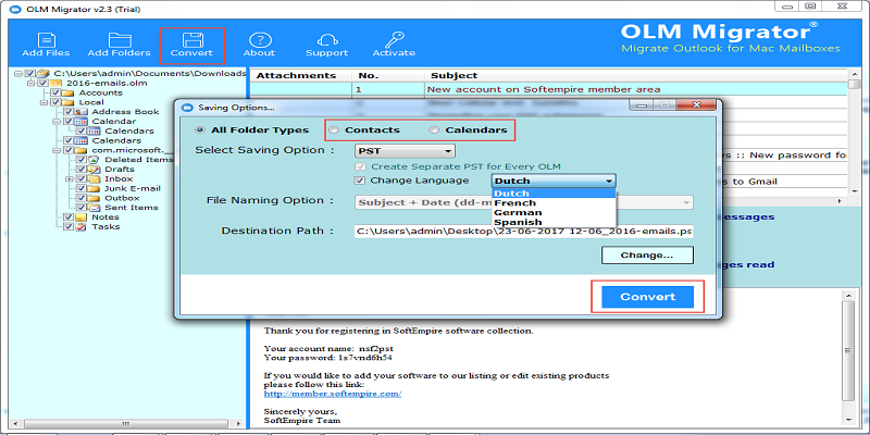 select languages option