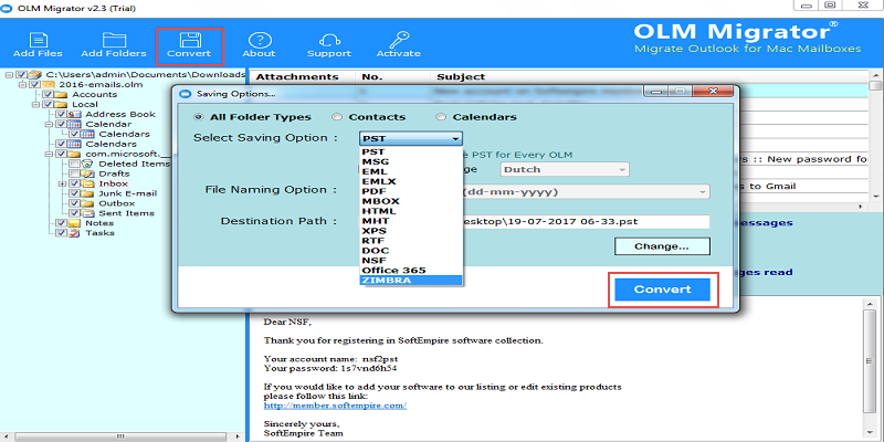 select needed file format to store resultant data