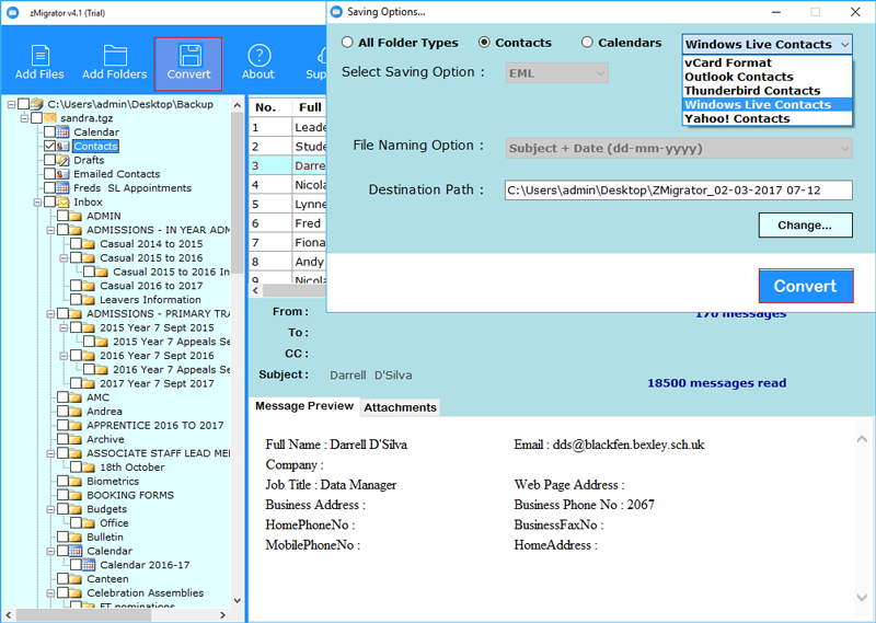 Choose the needed EML format to store the converted data in Windows Mail